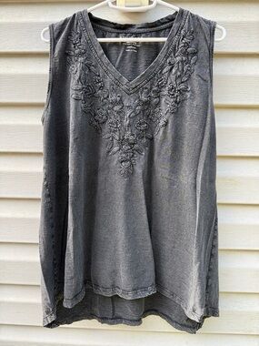 Karyn Seo | Black Sleeveless V-neck Embroidered Tank size Medium